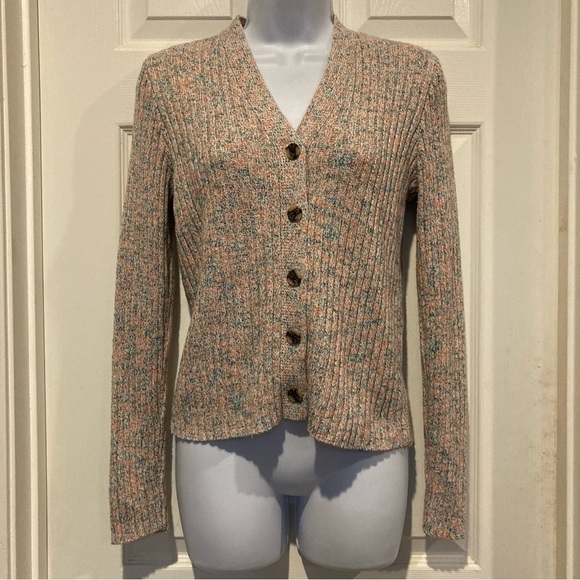 Ladies LOFT Multicolored Ribbed Cardigan Sweater - Picture 1 of 3